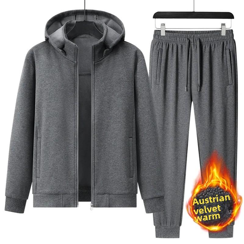 Male Tracktsuit Men Winter Thick Warm Fleece Suit Jacket+Sweatpants Two-Piece Set Men's Hoodies Sportwear