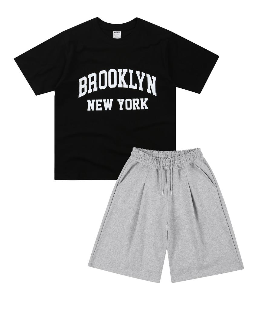 PAPERBOY [Set] Brooklyn New York Short Sleeve Half Pants Set-White