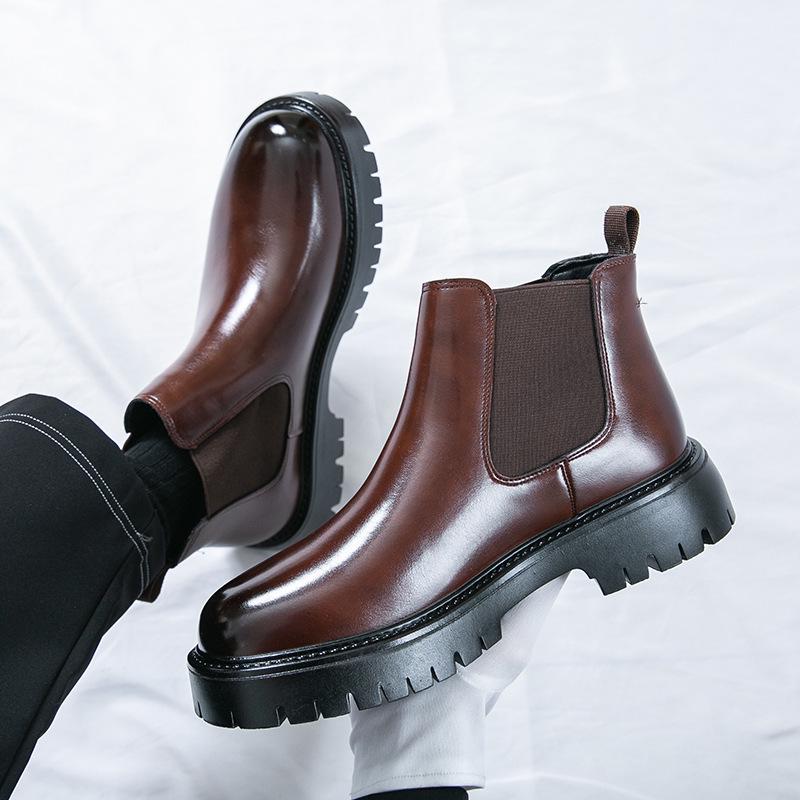 Retro British Style Men's High-top Martin Chelsea Boots - Large Size, Thick Sole, Versatile Workwear Design.