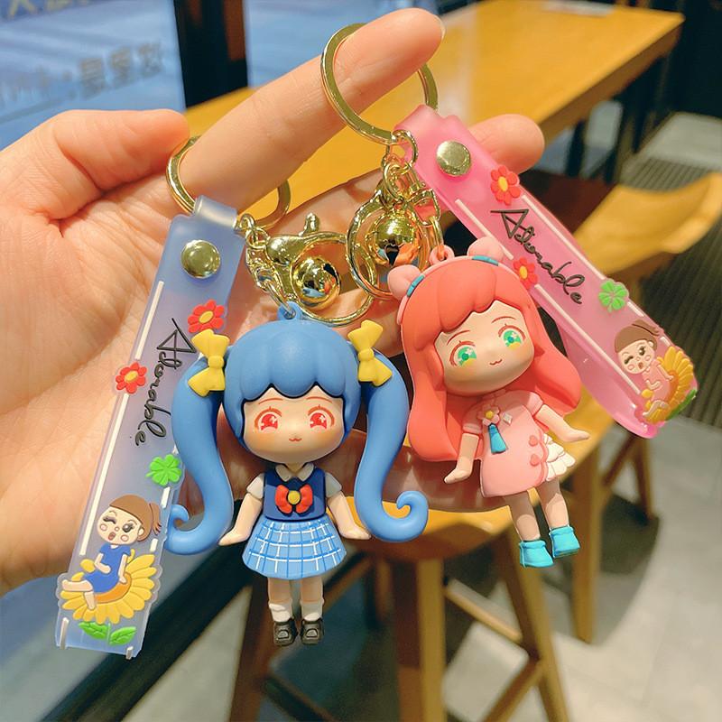 Adorable Girl Anime Keychain Charming Car Key Holder Cute Bag Decoration