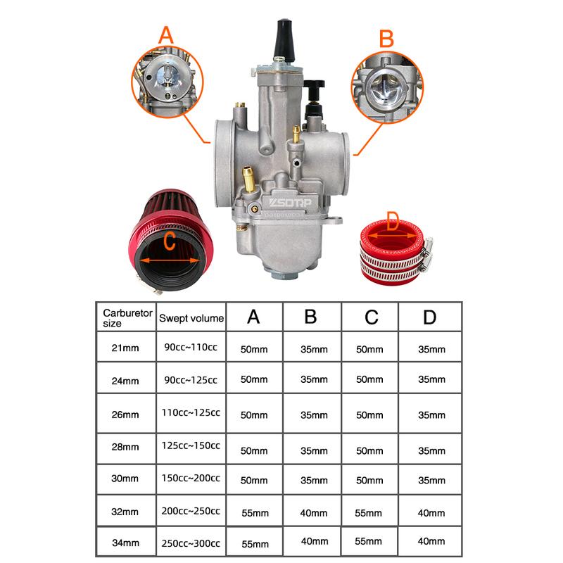 Alconstar- 21 24 26 28 30 32 34mm Keihin PWK Carburetor with Air Filter 2/4T Carb Fit Motorcycle Motocross Dit Pit Bike Moped CB