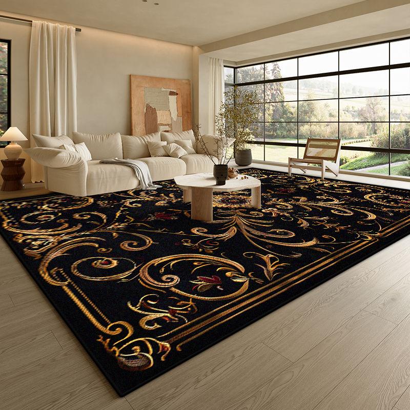 Moderní Černý Luxusní Koberec Obývací Pokoj Zlatý Okraj Protiskluzová Podložka pod Konferenční Stolky Měkký Skládací Kancelářský Salonek Dekor Koberec Snadno Čistitelný