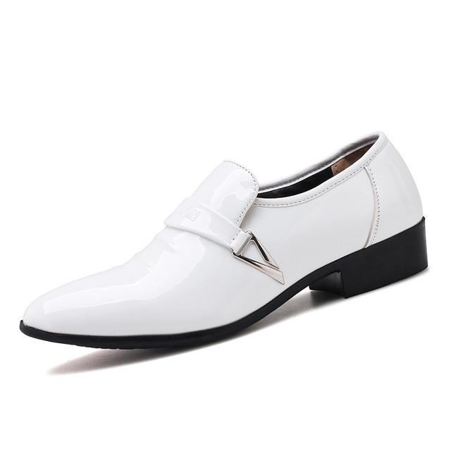 See Men 'S Patent Leather Oxfords Fashion Design Black Party Buckle Business Shoes White Wedding Dress Shoes Plus Size38 -48