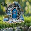 Fantasy Garden Stake Stone House Stake, 2D Acrylic Blue Door Yard Art Balcony Plant Decoration Fairy Tale Cottage Outdoor for Lawn Planter Decor