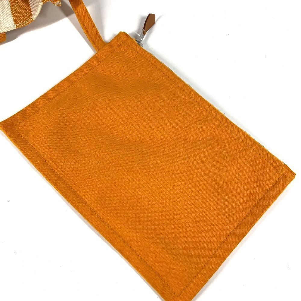 HERMES Border with pouch Cannes PM Tote Bag Hand Bag cotton yellow/White