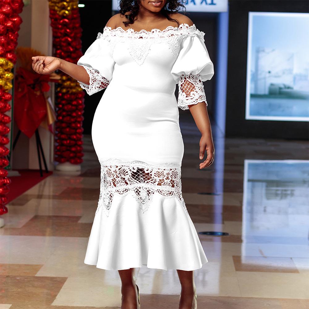 Women's Lace Off-the-Shoulder Fishtail Evening Dress