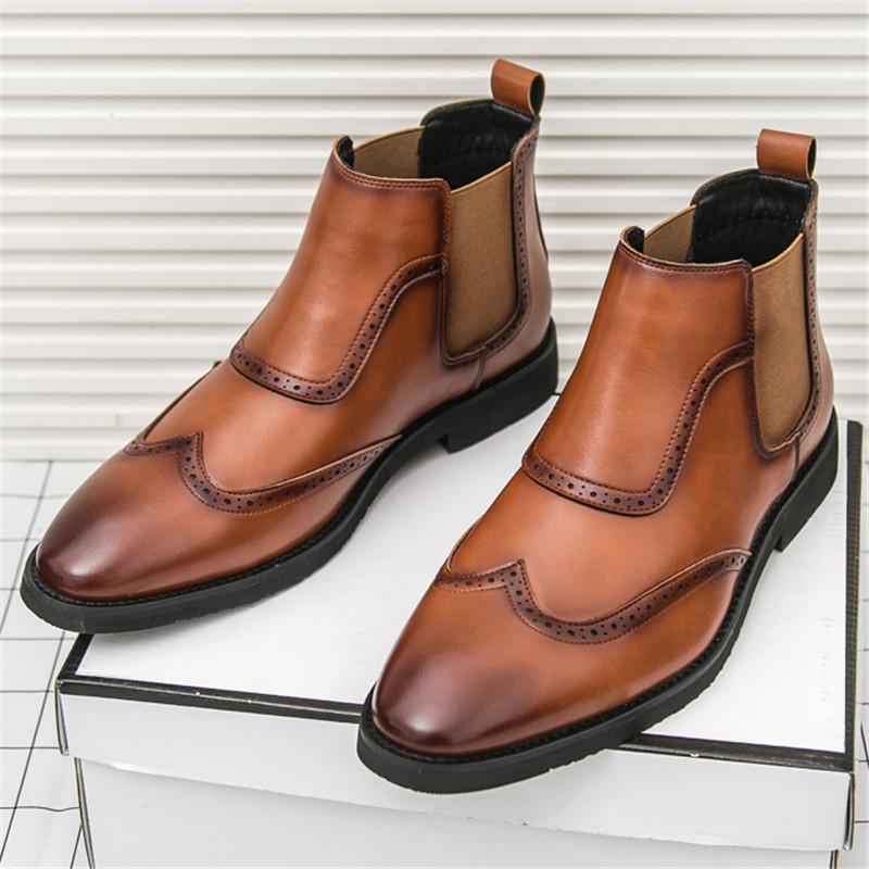 

Дизайнерские Новые Мужские Остроносые Лакированные Повседневные Броги Ботильоны Мужские Зимние Коричневые Черные Высокие Ботинки Zapatos Hombre 38