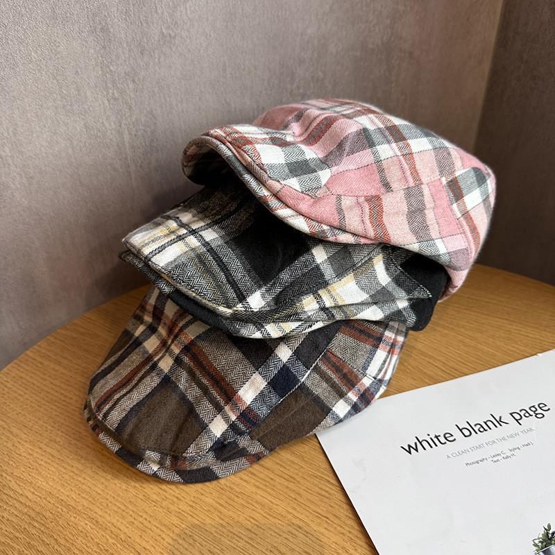 Dopamine Fashion Plaid Newsboy Cap For Women Spring Summer Sun Protection