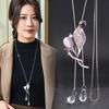 Tulip Artistic Flower Design Long Necklace With Crystal Accents For Women Lovers Fashion