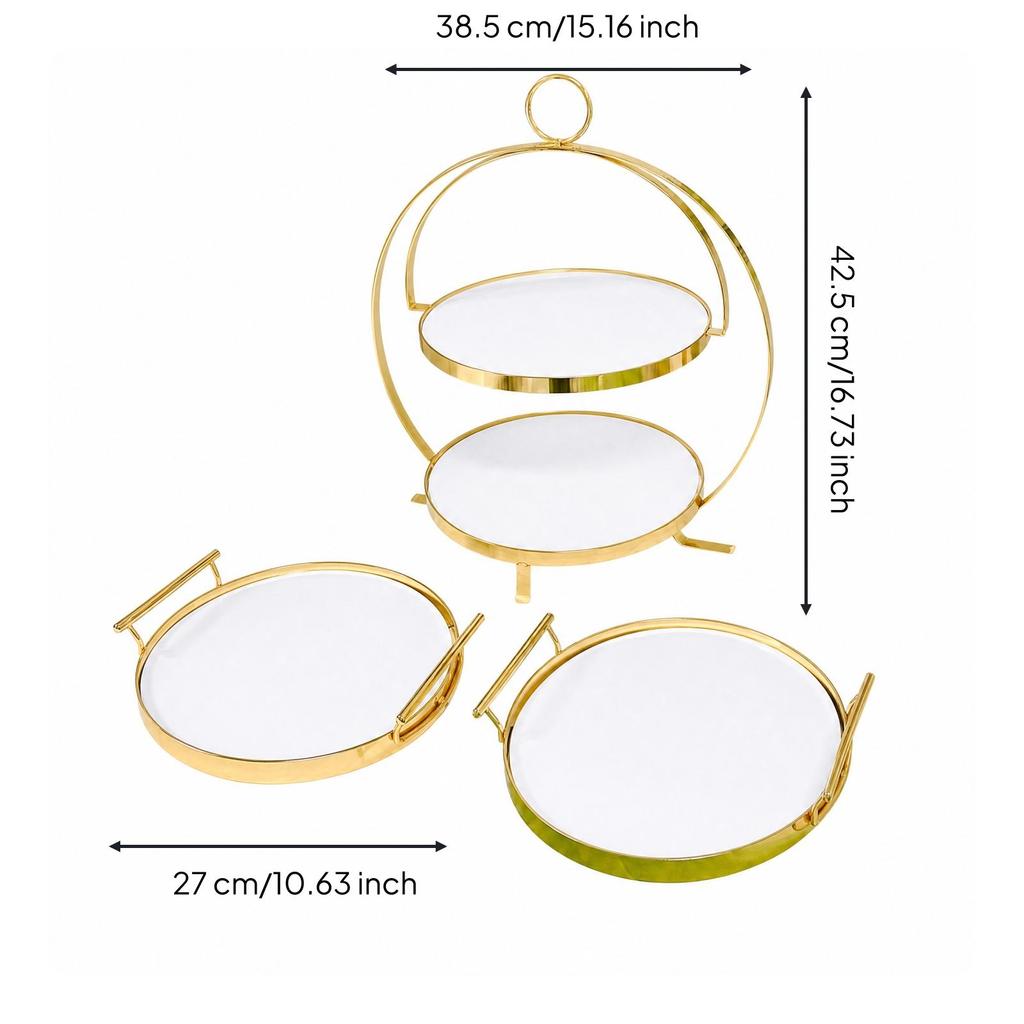 Ceramic Dessert Display with Gold Metal Frame Glossy for Afternoon Tea, Weddings