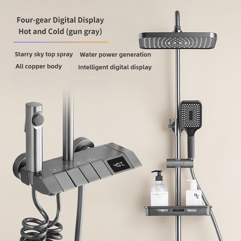 Kupfer Duschkopf Set Haushalt Badezimmer Konstante Temperatur Digitalanzeige Dusche Booster Regendusche