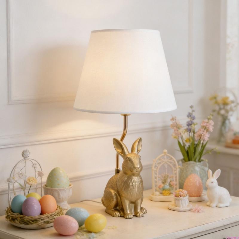 Elegant Rabbits Table Lamps with Retro Design Artistic Bedside Light for Bedroom Nightstand and Living Room Decorating