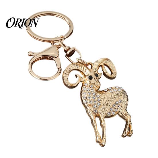 Bag Decor Accessory Sparkling Rhinestone Goat Keychain, Golden Plated Key Ring for Men Animal Chain Women, Decorative Keychain Car Keys Handbags