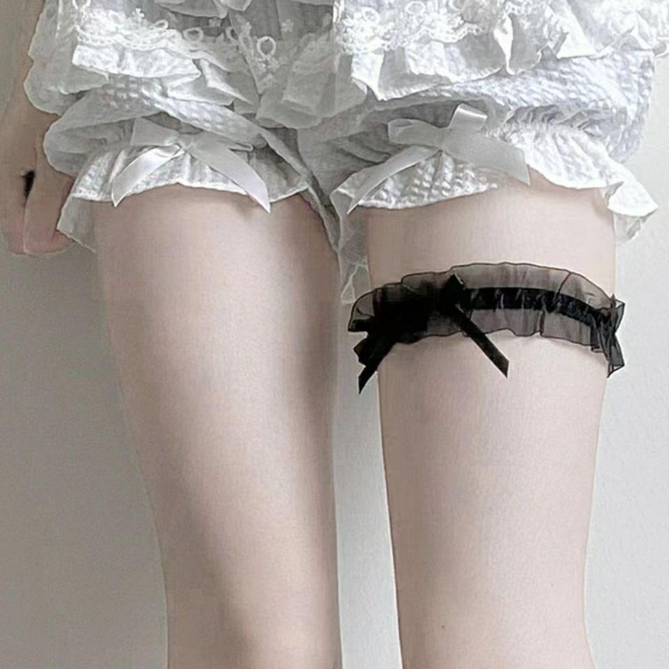 Women's Lace Trim Over-the-Knee Black Stockings with Butterfly Design
