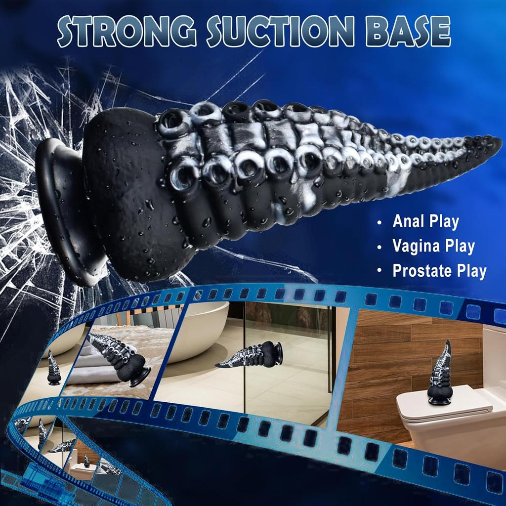 Riesiger dicker Tentakeldildo, großer Monsterdildo, großer schwarzer Dildo mit starken Saugnäpfen, konischer Analdildo aus Silikon, Produkte für Erwachsene