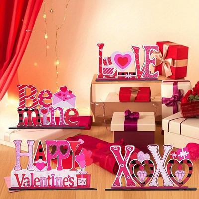 4Pcs Valentines Day Gifts Deacorations Wooden Table Sign Valentines Day Decor Love Tabletop Centerpiece Signs Romantic Valentines Decor for Home Table