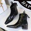 Mode 2024 Herbst/Winter Damenstiefel Echtes Leder Westernstiefel Damenschuhe Spitzzehe Blockabsatz Chelsea Boots Retro Stiefeletten