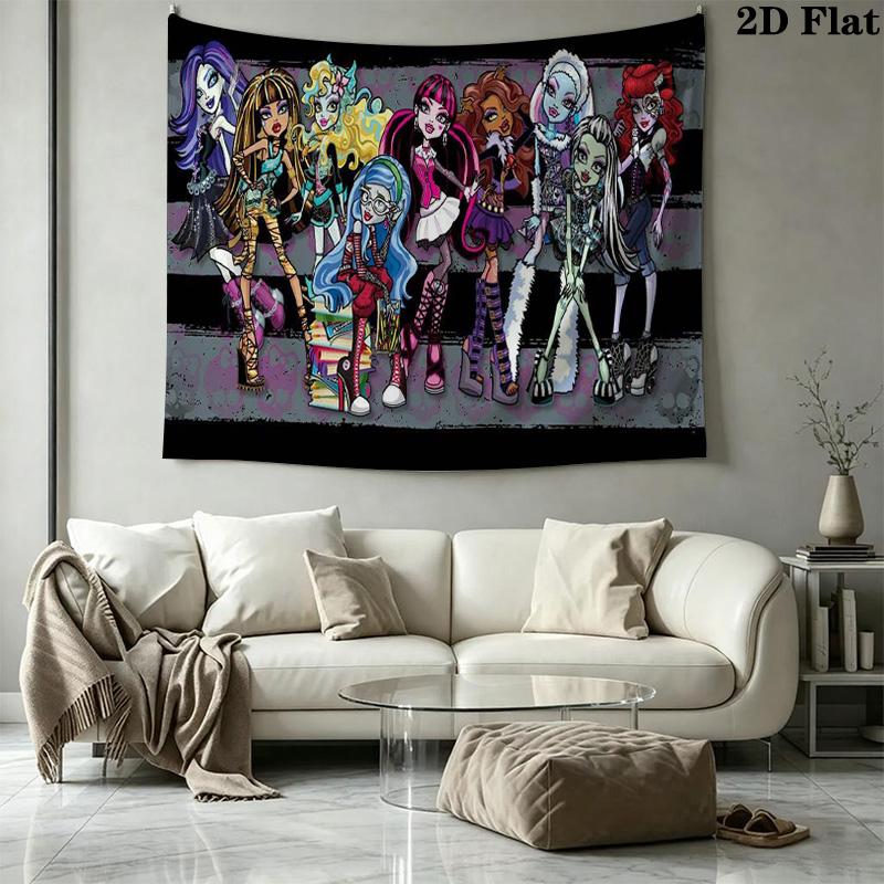 Anime Monster High Wall Tapestry Aesthetic Wall Hanging Printed Fabric Blanket Decorative Tapestries for Bedroom Living Room Home Decor