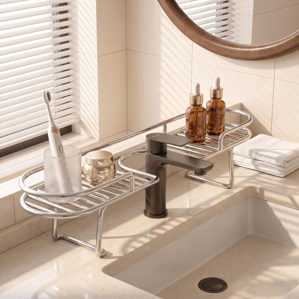 Stainless Steel Faucet Storage Rack Foldable Foot Bathroom Organizer Sink Shelf Washbasin