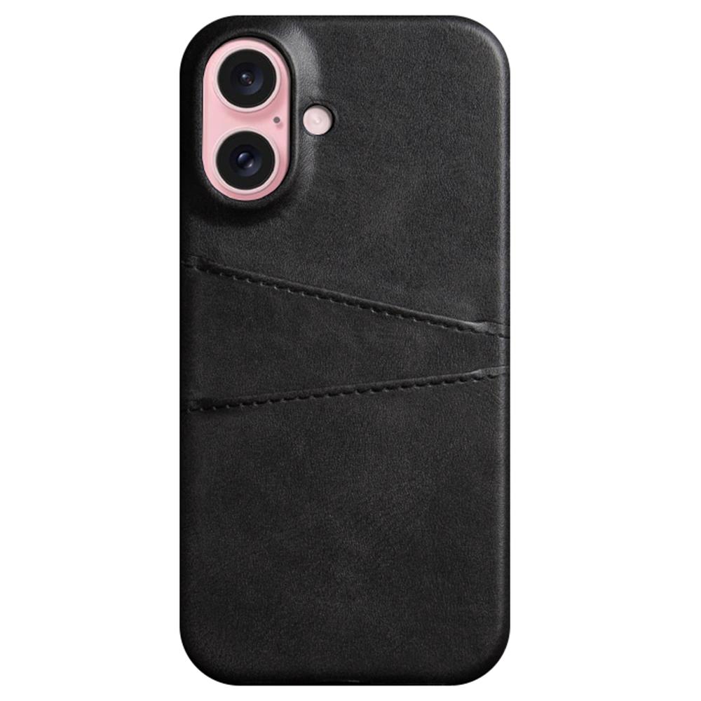 For iPhone 16 Case Dual Card Slots PU Leather + Hard PC Phone Cover