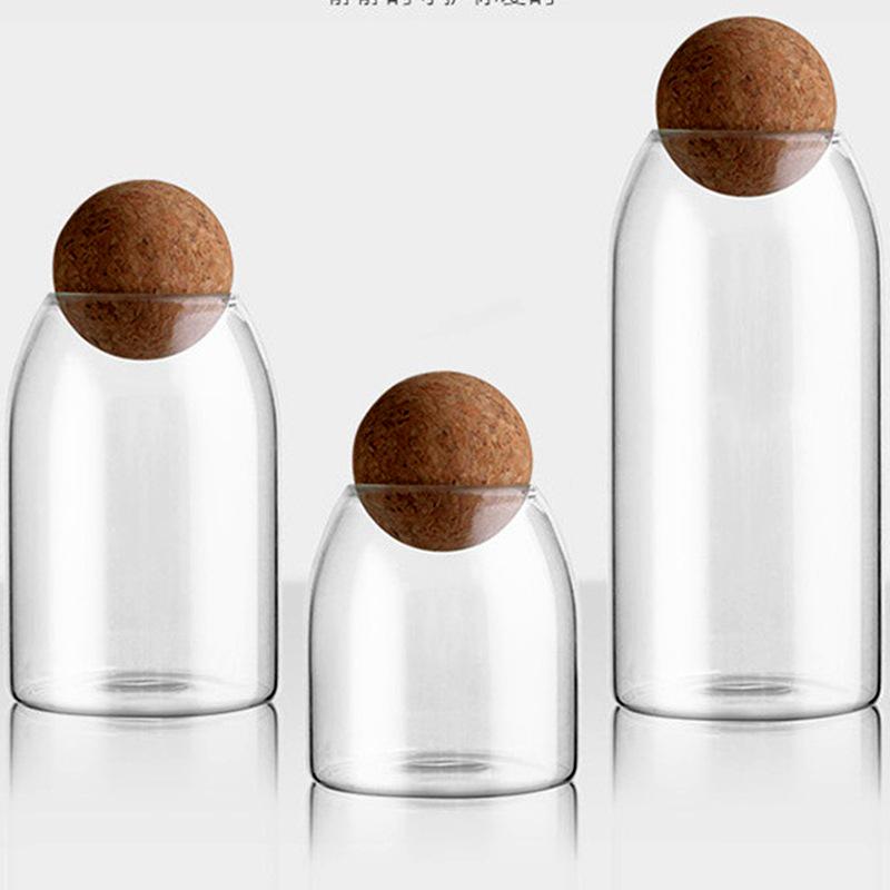 

Герметичная стеклянная банка с пробковой крышкой для хранения кофейных зерен и чая 500ml (Height 10cm)