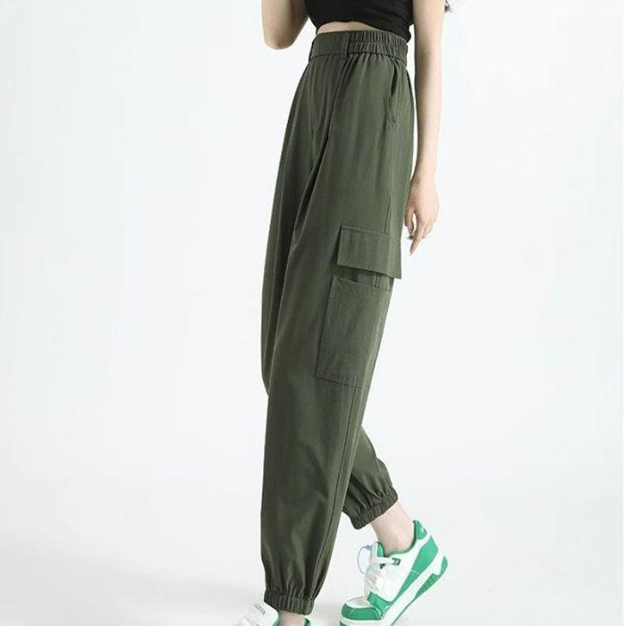 Women s High Waist Quick Dry Cargo Pants - Summer Breathable Harem Style L
