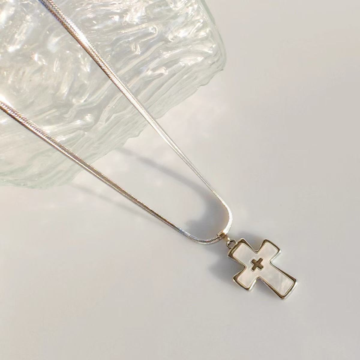 1 PC Cross Necklace for Women Men White Pink Pendant Hip hop Necklace Copper Snake Chain Gift Zircon