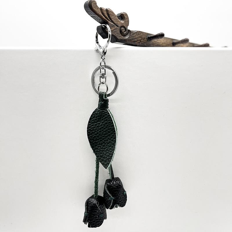 Handgefertigter Schlüsselanhänger-Anhänger aus echtem Leder in Tulpenform