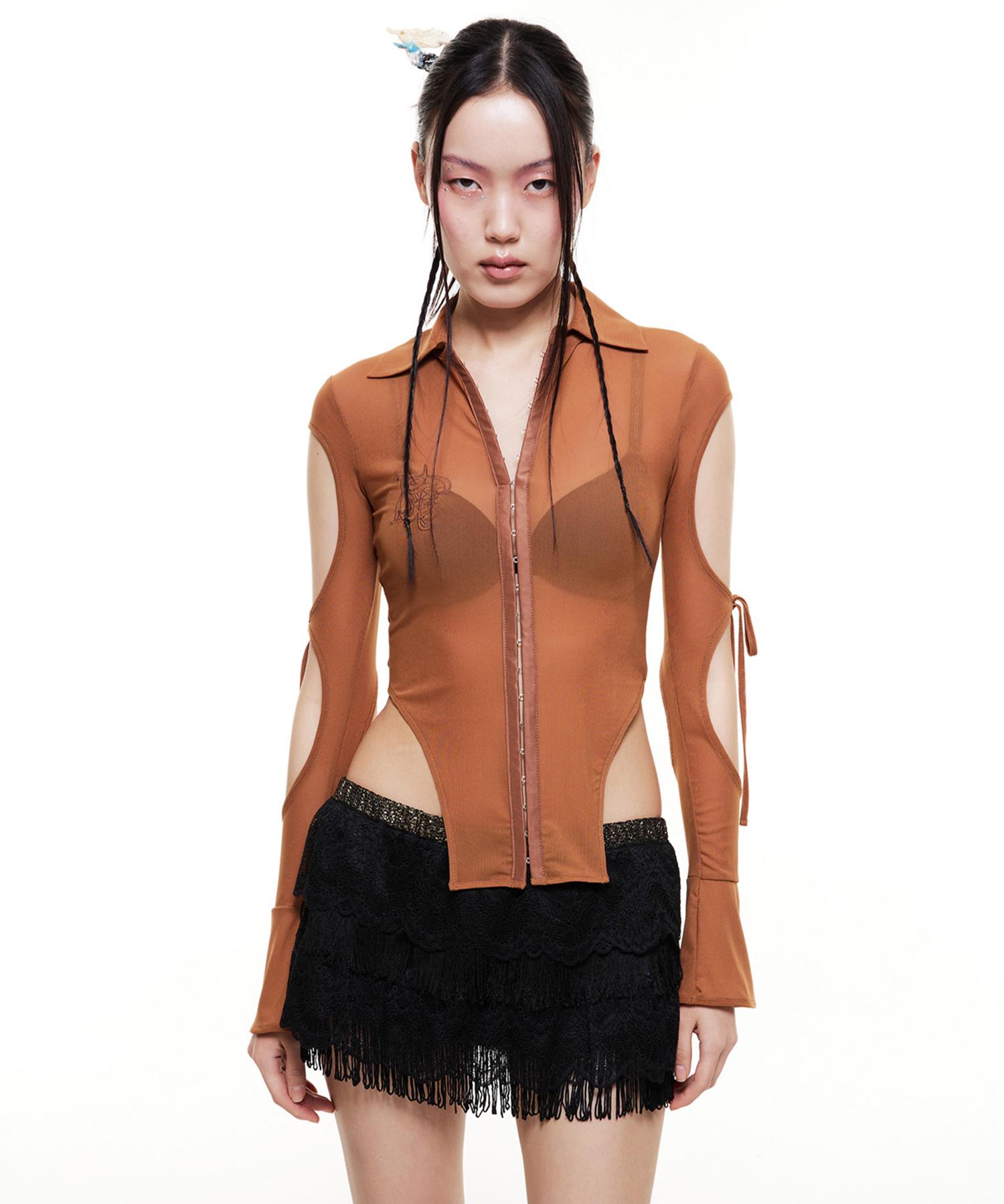 Buddy Mesh Cut-Out Shirt Camel M