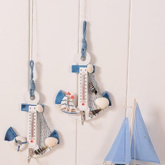 Hanging Hook Wood Boat Kelleg Thermometer Beach Shells Nautical Wall Home Door Decor