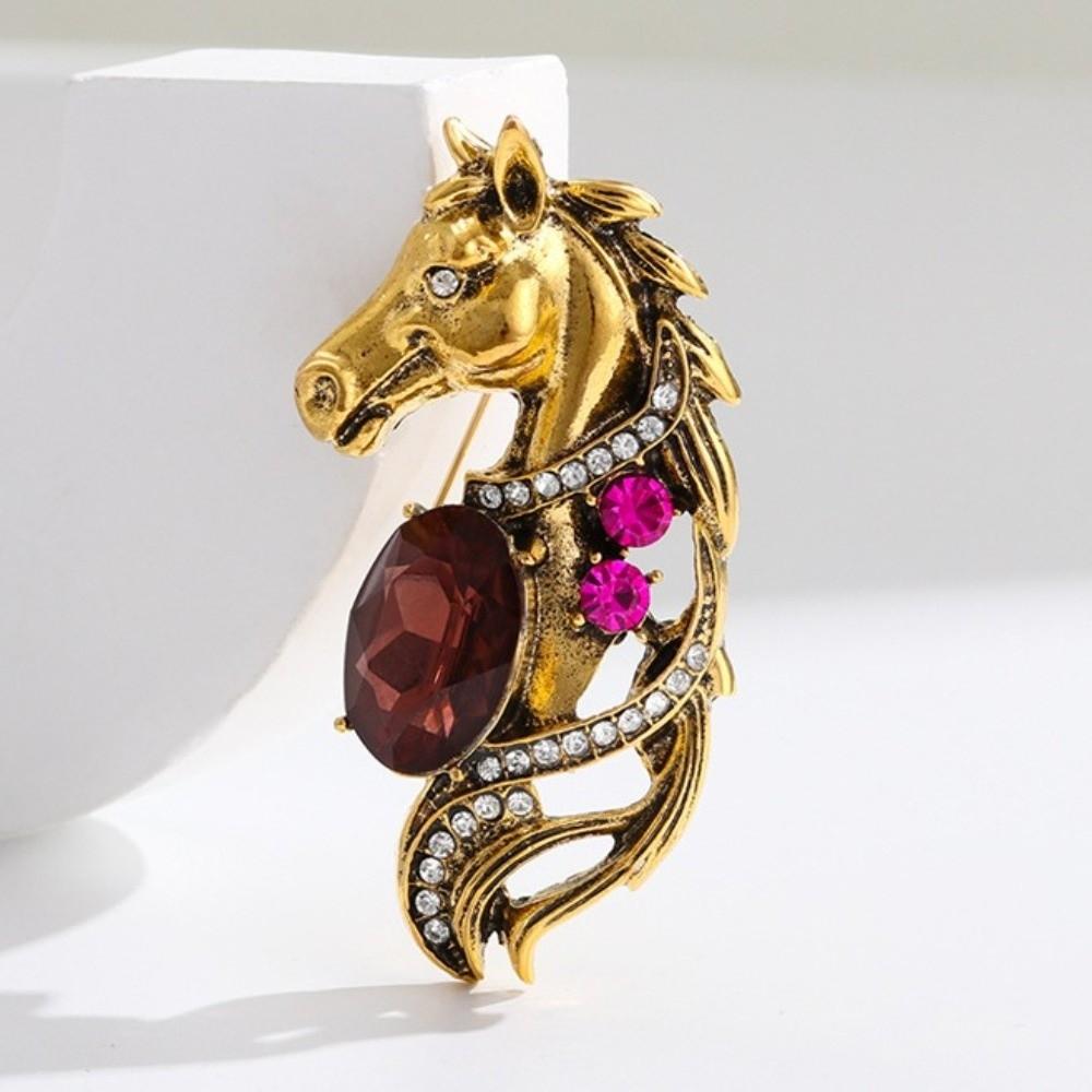 Horse Year Zodiac Horse Head Brooch Chinese New Year Metal Pony Badge Pin Zodiac Animal Pins Gift