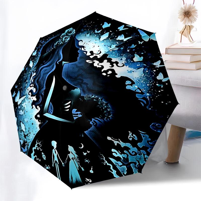 Corpse Bride Blue Butterfly Dream:Automatic Opening/Closing Umbrella with Foldable Design and Iron Frame Perfect Gift for Fans,Travelers