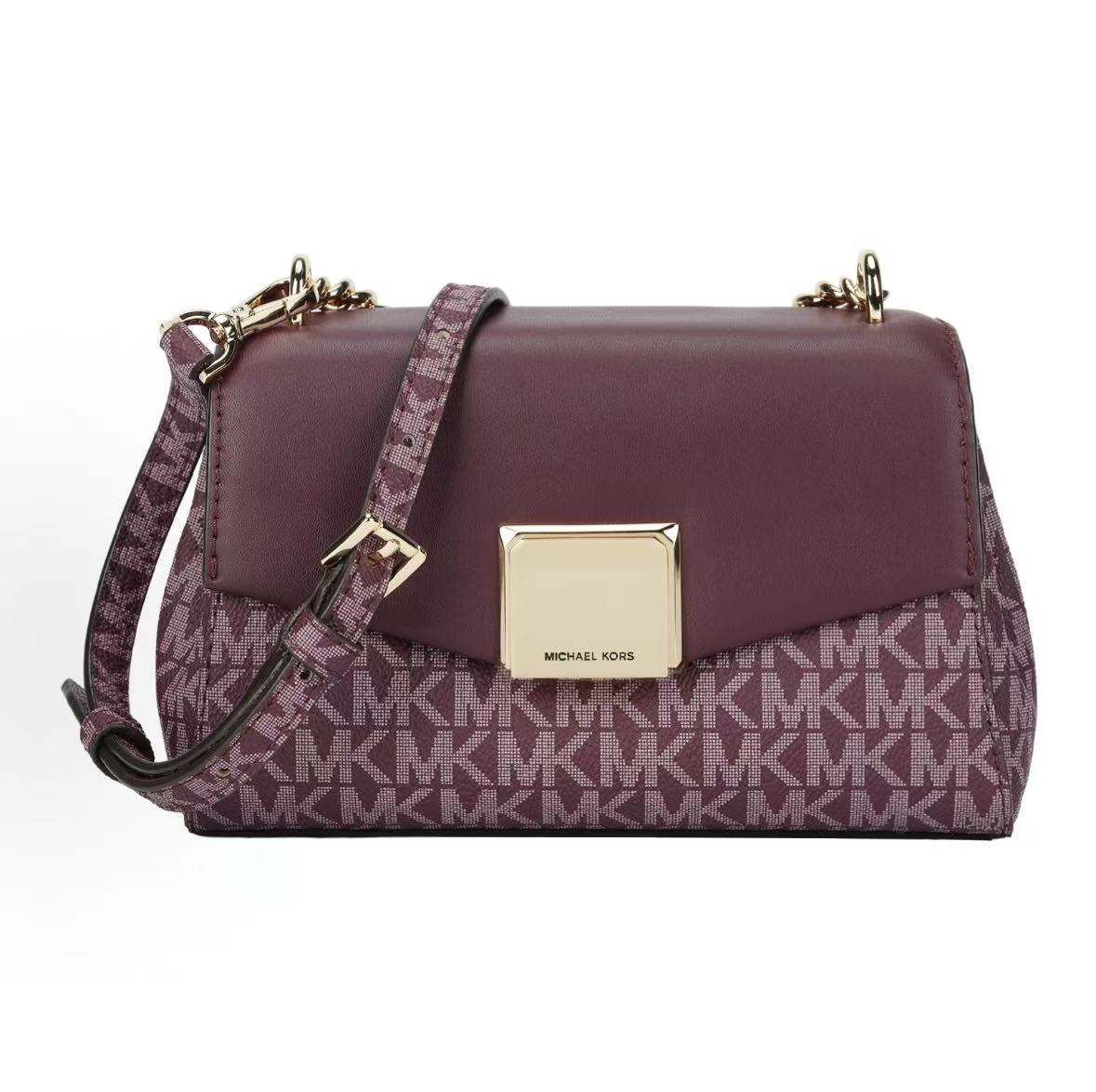 

Michael Kors Lita Gold Letter Logo Lock Flap Chain Classic Monogram Leather Crossbody Bag Small Women Crossbody Bag Purple 35H0GXPC1V-BORDEAUX-MLT Basic Set (Bag+Dust Bag)