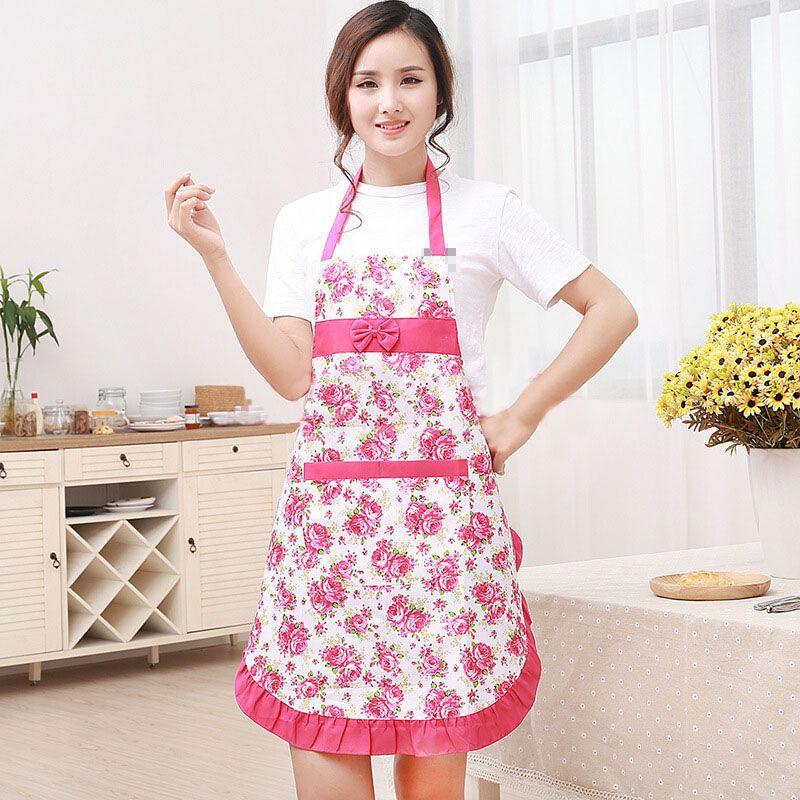 Elegant Women Floral Kitchen Bib Apron With Stylish Pockets For Cooking And Baking