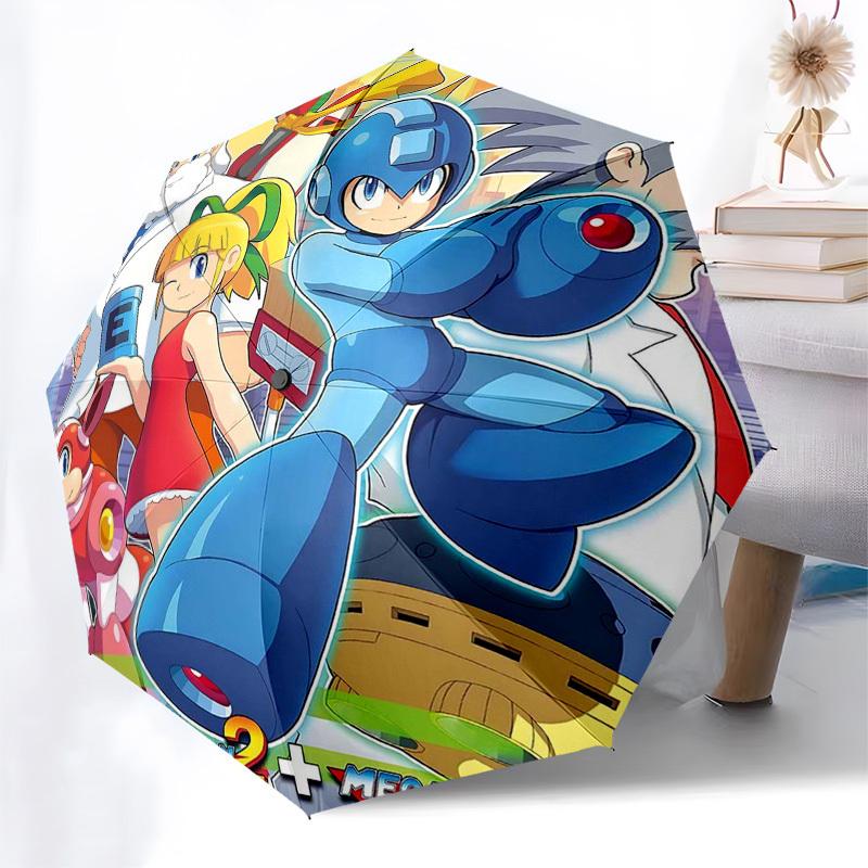 1pc Megaman 2+ Megaman 7 Automatic Opening Folding Umbrella with 8-Bone Iron Frame, Portable Design for Outdoor Use, Perfect Gift for Fans, Travelers,