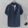 Men's Short-Sleeve Chinese-Style Linen Cotton Shirt - Casual Loose Fit