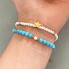 Turquoise Natural Stone Beaded Bracelet – Multicolor Crystal Gold Accent Jewelry, Boho Healing Gift for Women