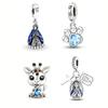 925 Silver Blue Love Heart Mary Puppy Paw Print Penguin Beads Charm Fit Original Pan Bracelets Bangles Jewelry Gift
