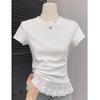 Women's White Lace Patchwork Short Sleeve T-shirt: Gentle and Slimming Spring Style