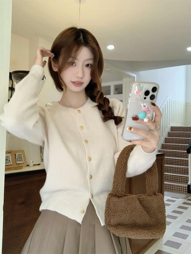 Single-breasted knitted jacket women's spring sweet age-reducing cardigan versatile simple long-sleeved top