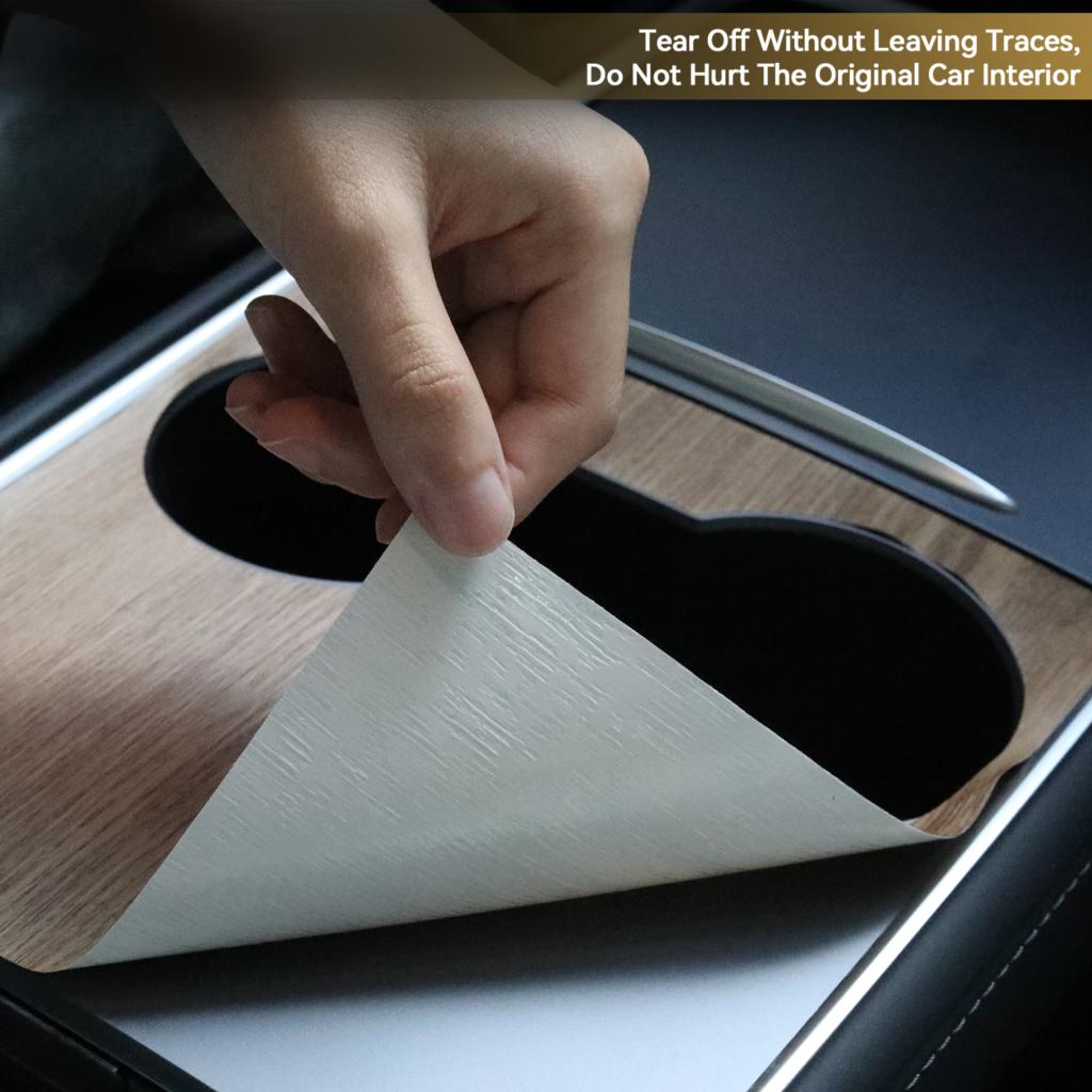 Wood Grain Pattern Center Control Wrap Panel Protective Cover Kit For Tesla Model Y 3 2021-2023 Car Interior Decoration Sticker
