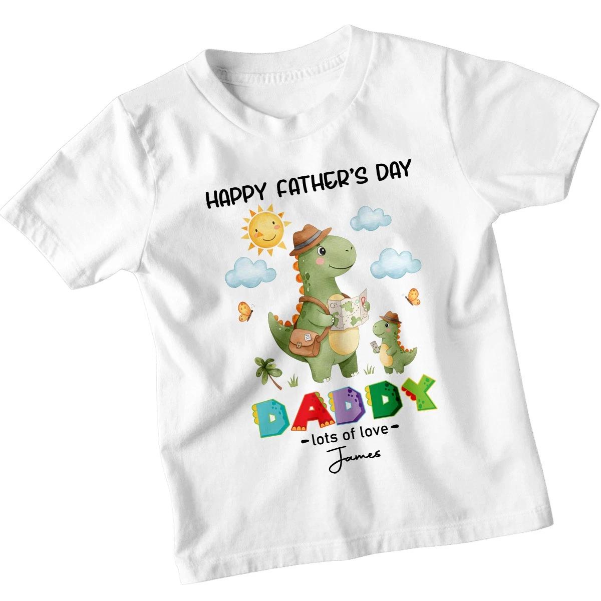 Happy Fathers Day Daddy Dinosaurs Personalised James Kids T-Shirt Custom Tee 100