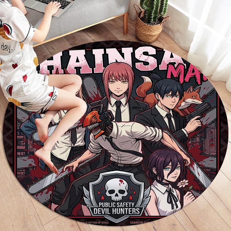 Chainsaw Man Round Area Rug Carpet Rug For Living Room Bedroom Sofa Playroom Decor Nonslip Floor Mat