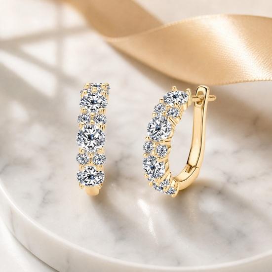 1 Pair Ear-buckle Earrings, Circle Earrings with Dazzling Cubic Zirconia, Layered Design Easy to Wear Round Earrings for Daily Wear
