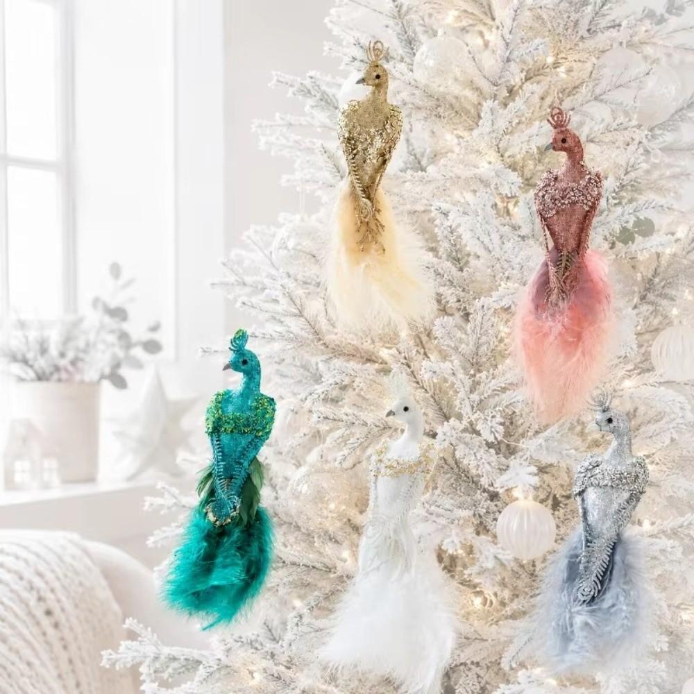 Realistic Feather Bird Hanging Pendant Built-In Clip Faux Peacock Tree Hanging Xmas Decor