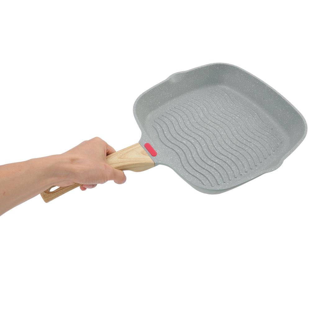 Patelnia Grillowa Stop Aluminium Plastikowy Uchwyt Szybkie Przewodzenie Duża Pojemność Patelnia Grillowa do Bekonu