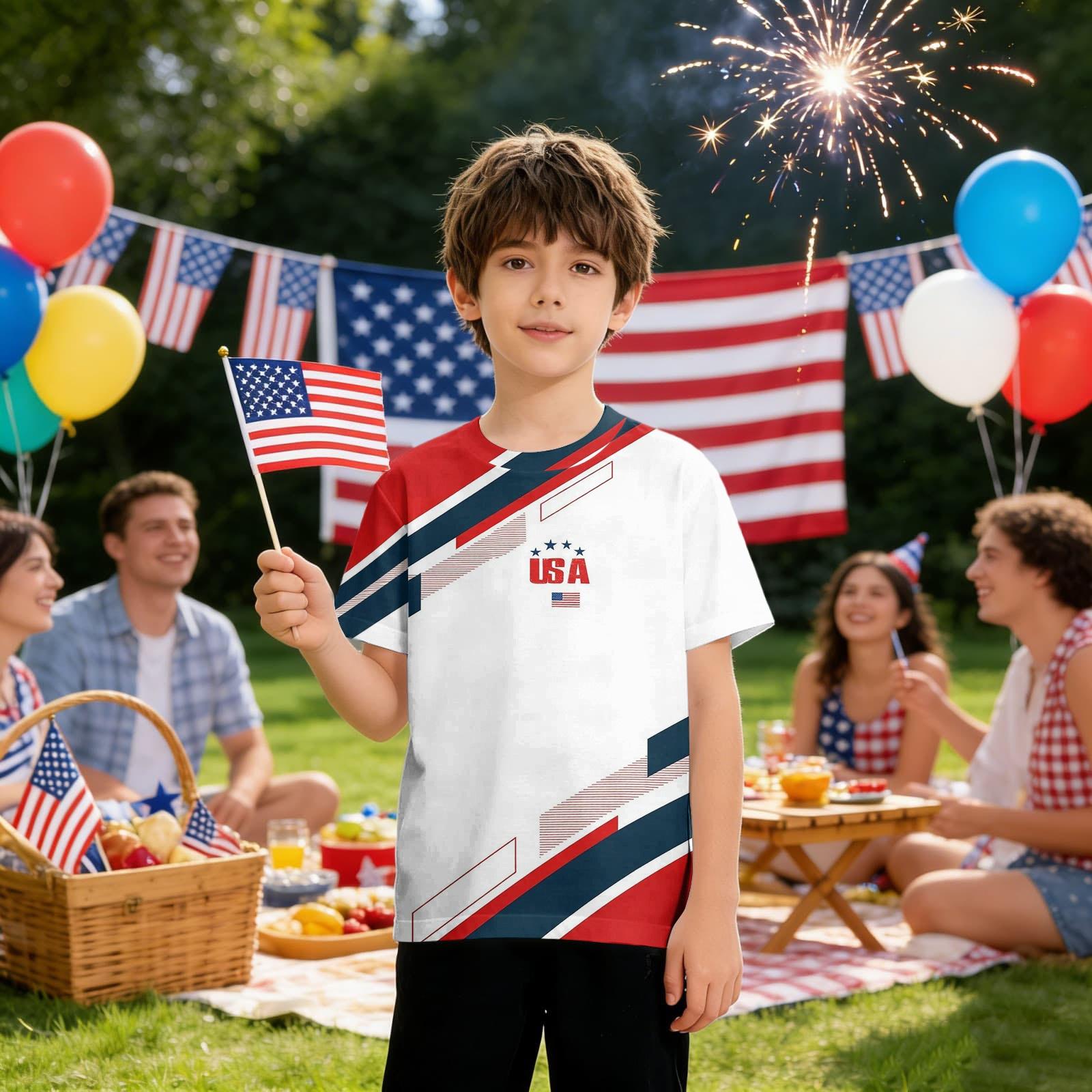 Детская повседневная футболка с принтом ко Дню независимости, с круглым вырезом и коротким рукавом 100 красный