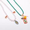 Trendy niche design sense printing pendant imitation pearl double-layer necklace seaside vacation sweet and versatile women's models