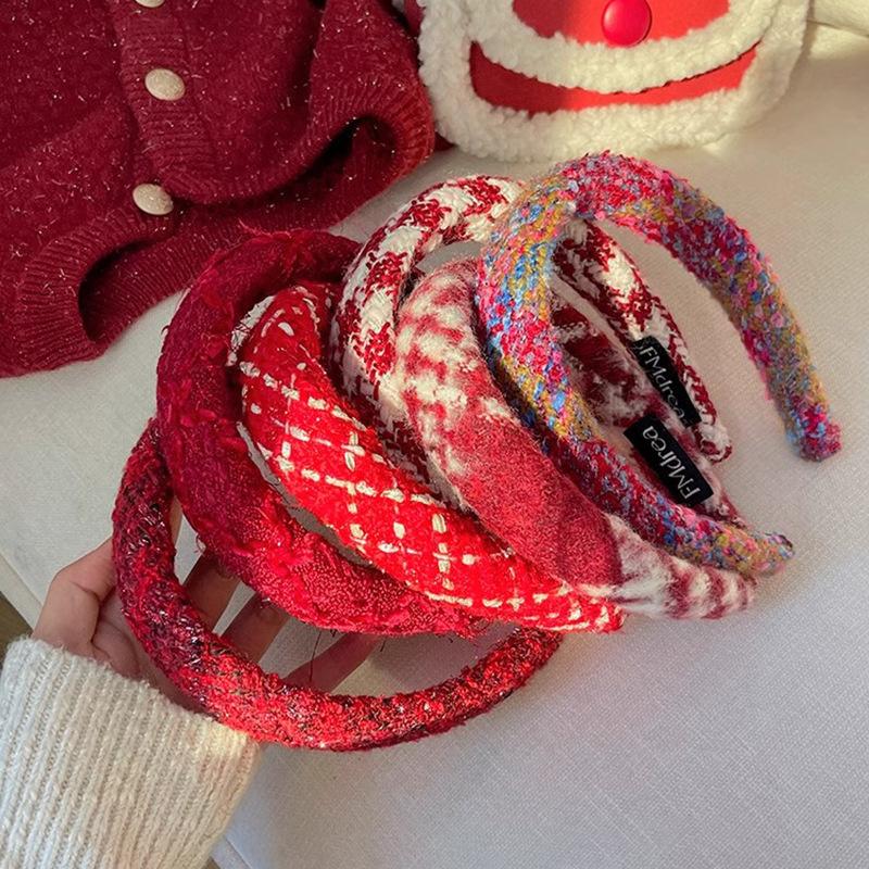 Pretty Merry Christmas Woman Red Wool Knitting Thick Sponge Padded Hairbands for Lady Girls Casual Party Holiday Headband