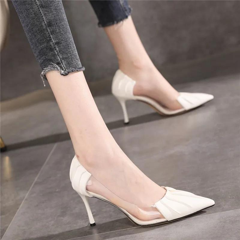 

Fashion Transparent High-heeled Shoes for Women Spring Autumn Women s Stiletto Heel Pumps 2024 New Thin High Heels Pointed Shoe 34 белый